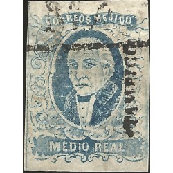 J) 1856 MEXICO, MEDIO REAL, BLUE, DISTRICT TAMPICO, PLATE II, MN 