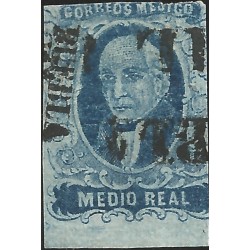 J) 1856 MEXICO, MEDIO REAL BLUE, HIDALGO, DISTRICT PUEBLA, PLATE I, MN 