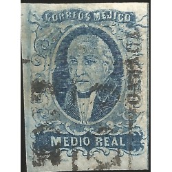 J) 1856 MEXICO, HIDALGO, MEDIO REAL BLUE, OAXACA DISTRICT, FRAMELINE AT RIGHT, MN 