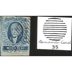 J) 1856 MEXICO, HIDALGO, MEDIO REAL BLUE, DISTRICT APAM, MUTE CANCELLATION, MN 