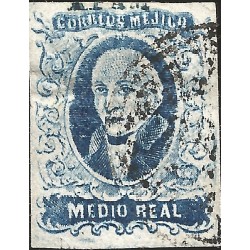 J) 1856 MEXICO, HIDALGO, MEDIO REAL BLUE, DISTRICT APAM, MN 