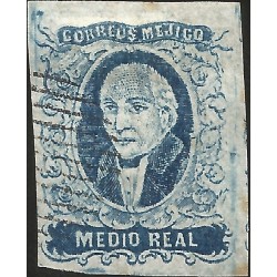 J) 1856 MEXICO, HIDALGO, MEDIO REAL BLUE, DISTRICT APAM, MUTE CANCELLATION, MN 