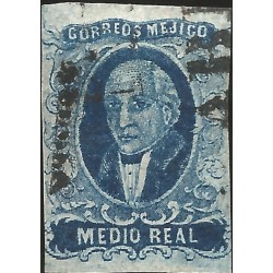 J) 1856 MEXICO, HIDALGO, MEDIO REAL DARK BLUE, PLATE I, DISTRICT PUEBLA, MN 