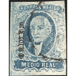 J) 1856 MEXICO, HIDALGO, MEDIO REAL, DISTRICT MEXICO, CIRCULAR CANCELLATION, PLATE II, MN 