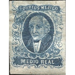 J) 1856 MEXICO, HIDALGO, MEDIO REAL BLUE, NO DISTRICT NAME, NICE TOP PIECE, FRESH COLOR, MN 
