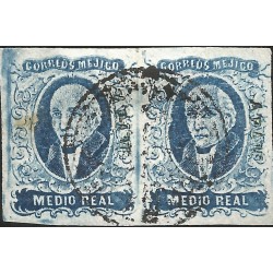 J) 1856 MEXICO, HIDALGO, MEDIO REAL BLUE, PAIR, APAM DISTRICT NAME, PLATE II, MN 