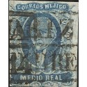 J) 1856 MEXICO, HIDALGO, MEDIO REAL DARK BLUE, BLACK BOX CANCELLATION, ORIZAVA DISTRICT MN 