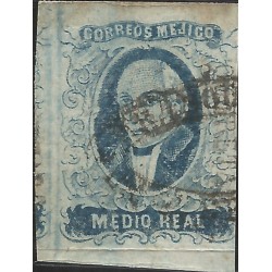 J) 1856 MEXICO, HIDALGO, MEDIO REAL BLUE, QUERETARO DISTRICT PLATE II, OVAL
