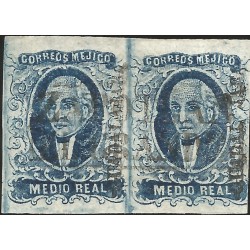 J) 1856 MEXICO, HIDALGO, MEDIO REAL DARK BLUE, PAIR, PLATE II, GUADALAJARA DISTRICT, NICE PAIR, MN 