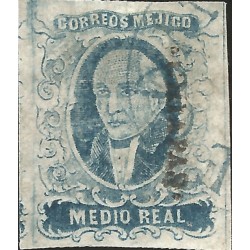 J) 1856 MEXICO, HIDALGO, MEDIO REAL BLUE, CHIAPAS DISTRICT, BLUE COMITAN, PLATE II, MN 