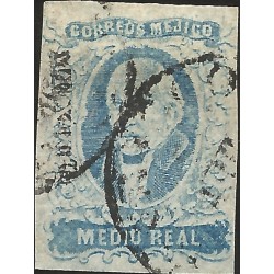 J) 1856 MEXICO, HIDALGO, MEDIO REAL, VERY LIGHT COLOR, PLATE III, DOUBLE CANCELLATION, MN 