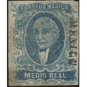 J) 1856 MEXICO, DARK BLUE, HIDALGO, MEDIO REAL, PLATE III, MN 