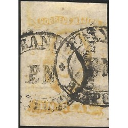 J) 1856 MEXICO, HIDALGO, UN REAL YELLOW, PALE SHADES WITH JUMBO MARGINS, CANCELLAD