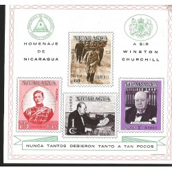 V) 1966 NICARAGUA, SIR WINSTON CHURCHILL, 1ST DEATH ANNIVERSARY, IMPERFORATED, STAMPS ON STAMPS, SOUVENIR SHEET
