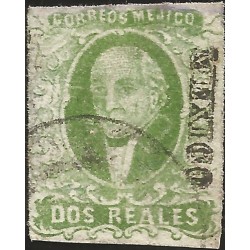 J) 1856 MEXICO, HIDALGO, 2 REALES BLUE GREEN, DRY PRINT, DISTRICT MEXICO, CIRCULAR CANCELLATION, MN 