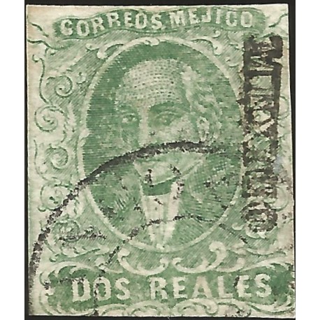 J) 1856 MEXICO, HIDALGO, 2 REALES BLUE GREEN, MEXICO DISTRICT, CIRCULAR CANCELLATION, MN 