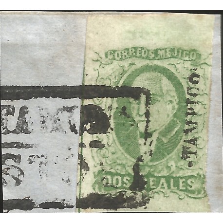 J) 1856 MEXICO, HIDALGO, FRAGMENT OF THE LETTER, 2 REALES ESMERALD, JUMBO MARGIND, FRAGMENT OF THE LETTER