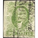 J) 1856 MEXICO, HIDALGO, 2 REALES GREEN, THICK PAPER, ZACATECAS DISTRICT, BLACK CANCELLATION, MN 