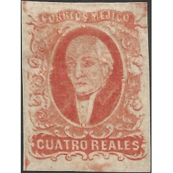 J) 1856 MEXICO, HIDALGO, 4 REALES RED, GOOD MARGINS, NO DISTRICT NAME, NO CANCELLATION, MN 