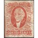 J) 1856 MEXICO, HIDALGO, 4 REALES RED, FRESH COLOR, GOOD MARGINS, NO DISTRICT NAME, NO CANCELLATION, MN 