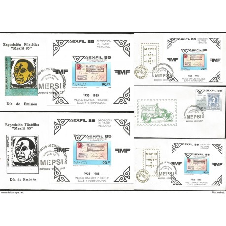 J) 1985 MEXICO, JUAREZ AND CARRANZA, PHILATELIC EXHIBITION OF THE MEXICAN STAMP, WITH EMBOSSED, SET OF 5 FDC 