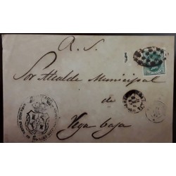 O) 1867 PUERTO RICO BRITISH, QUEEN ISABEL II, ADMINISTRACION GENERAL DE RENTAS INTERNAS CANCELLATION TO VEGA BAJA, FRONT LETTER
