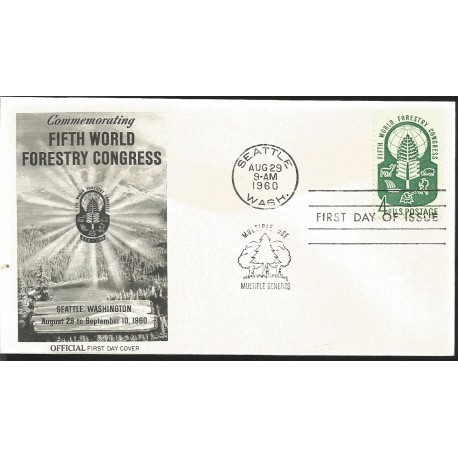 J) 1960 UNITED STATES, MASONIC GRAND LODGE, COMMEMORATING FIFTH WOELD FORESTRY CONGRESS, FDC