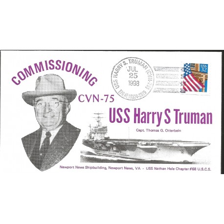 J) 1998 UNITED STATES, MASONIC GRAND LODGE, COMISSIONING USS HARRY S TRUMAN, CAPT THOMAS G OTTERBEIN, FLAG, FDC 