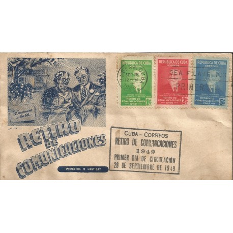 V) 1949 CARIBBEAN, COMMUNICATIONS WITHDRAWAL, OVER PRINT, BLACK CANCELLATION, WITH SLOGAN CANCELLATION, FDC