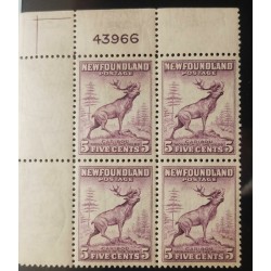 L) 1932 NEWFOUNDLAND, CARIBOU, ANIMAL, PURPLE, 5C, PERFORATED