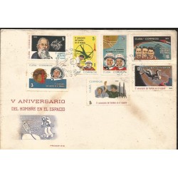 V) 1966 CARIBBEAN, FIRST MAN IN SPACE, 5TH ANNIVIVERSARY, BLACK CANCELLATION, WITH SLOGAN CANCELLATION, FDC