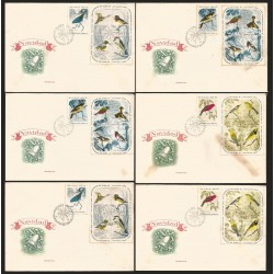 V) 1966 CARIBBEAN, CHRISTMAS, BIRDS STAMPS, WITH SLOGAN CANCELATION, BLACK CANCELLATION, SET OF 6, FDC