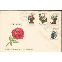 V) 1966 CARIBBEAN, FLOWERS AND SYMBOLS OF INDUSTRY, LABOR DAY, WITH SLOGAN CANCELATION IN BLACK, FDC