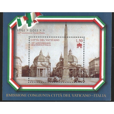 J) 2011 VATICAN CITY, 150th ANNIVERSARY OF THE JOINT VATICAN-ITALY EMISSION, SOUVENIR SHEET