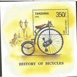 J) 1992 TANZANIA, BYCICLE, HISTORY OF BYCICLES, SOUVENIR SHEET