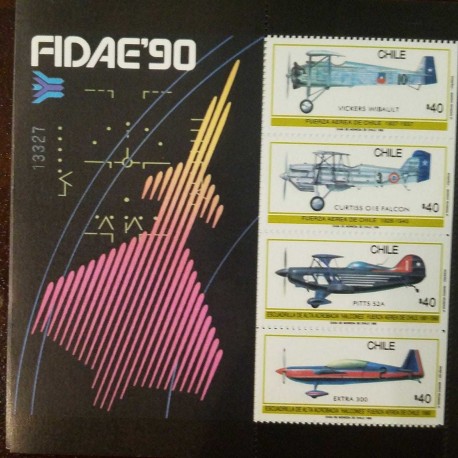 O) 1990 CHILE-AIR FORCE - VICKERS-CURTISS FALCON-PITTS S2A-EXTRA 300 -AERIAL AND SPACE WARFARE, SOUVENIR MNH