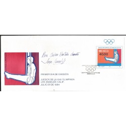 J) 1985 MEXICO, GAMES XXIII OLIMPIADA, LOS ANGELES CALIFORNIA, HOOPS, WITH SIGNATURE, FDC