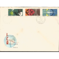 V) 1969 CARIBBEAN, BROADCASTING INSTITUTE, WAVES ON GRAPH, HEMISPHERES, TOWER, SHOWN, WITH SLOGAN CANCELATION IN BLACK, FDC