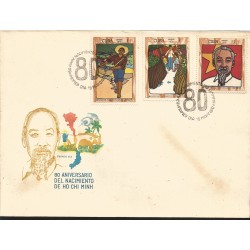V) 1970 CARIBBEAN, 80 ANNIVERSARY OF THE BIRTH OF HO CHI MINH, PRESIDENT OF NORTH VIET NAM, TEACHER, CANCELLATION IN BLACK, FDC