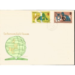 V) 1970 CARIBBEAN, INTERNATIONAL EDUCATION YEAR, ABACUS, A, COW, MICROSCOPE, WITH SLOGAN CANCELATION IN BLACK, FDC