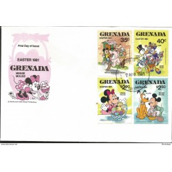 J) 1981 GRENADA, MICKEY MOUSE AND GOOFY, DONALD, DAISY, PLUTO, MINNIE, MULTIPLE STAMPS, FDC