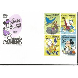 J) 1981 GRENADA, MICKEY MOUSE, CHIP, DEWEY, HUEY, PAINTING, MULTIPLE STAMPS, FDC 