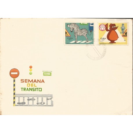 V) 1970 CARIBBEAN, ROAD SAFETY WEEK, ZEBRA, ROAD SIGNS, PRUDENCE THE BEAR, WITH SLOGAN CANCELATION IN BLACK, FDC