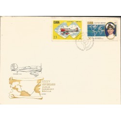 V) 1971 CARIBBEAN, SEVILLE CAMAGUEY FLIGHT, 35TH ANNIVWERSARY, AIRPLANE, WORLD MAP, WITH SLOGAN CANCELATION IN BLACK, FDC