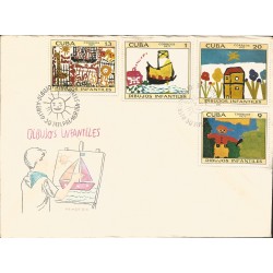 V) 1971 CARIBBEAN, CHILDREN’S DRAWINGS, THE ZOO, SAILBOAT, HOUSE AND GARDEN, WITH SLOGAN CANCELATION IN BLACK, FDC