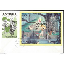 J) 1980 ANTIGUA, SLEEPING BEAUTY, SOUVENIR SHEET, FDC 