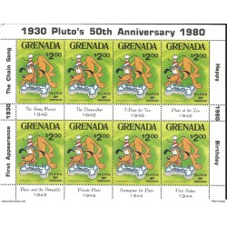 J) 1980 GRENADA, 50th ANNIVERSARY PLUTO'S, FULL SHEET, MNH 