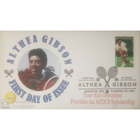 V) 2013 USA, ALTHEA GIBSON, TENNIS PLAYER, WITH SLOGAN CANCELATION IN BLACK, FDC