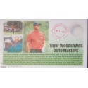 V) 2019 USA, TIGER WOODS WINS 2019 MASTERS, GOLF, FOREVER STAMPS, ODD SHAPE, RED CANCELLATION, FDC