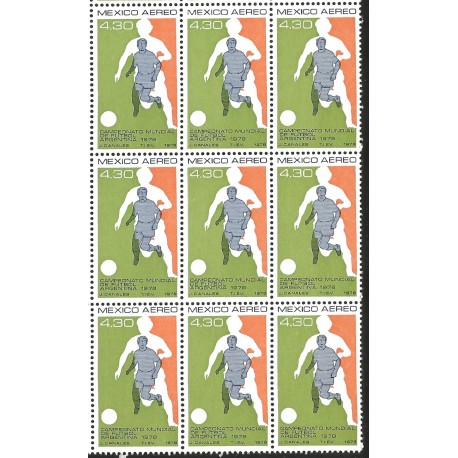 J) 1978 MEXICO, BLOCK OF 9, 11TH WORLD CUP SOCCER CHAMPIONSHIP ARGENTINA, JUNE 1-25, SOCCER PLAYER, SCOTT C567, MN 